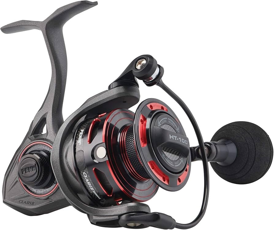 Alt text: Penn Clash II spinning reel for bass and brackish water use, showing the reel body and bail arm.