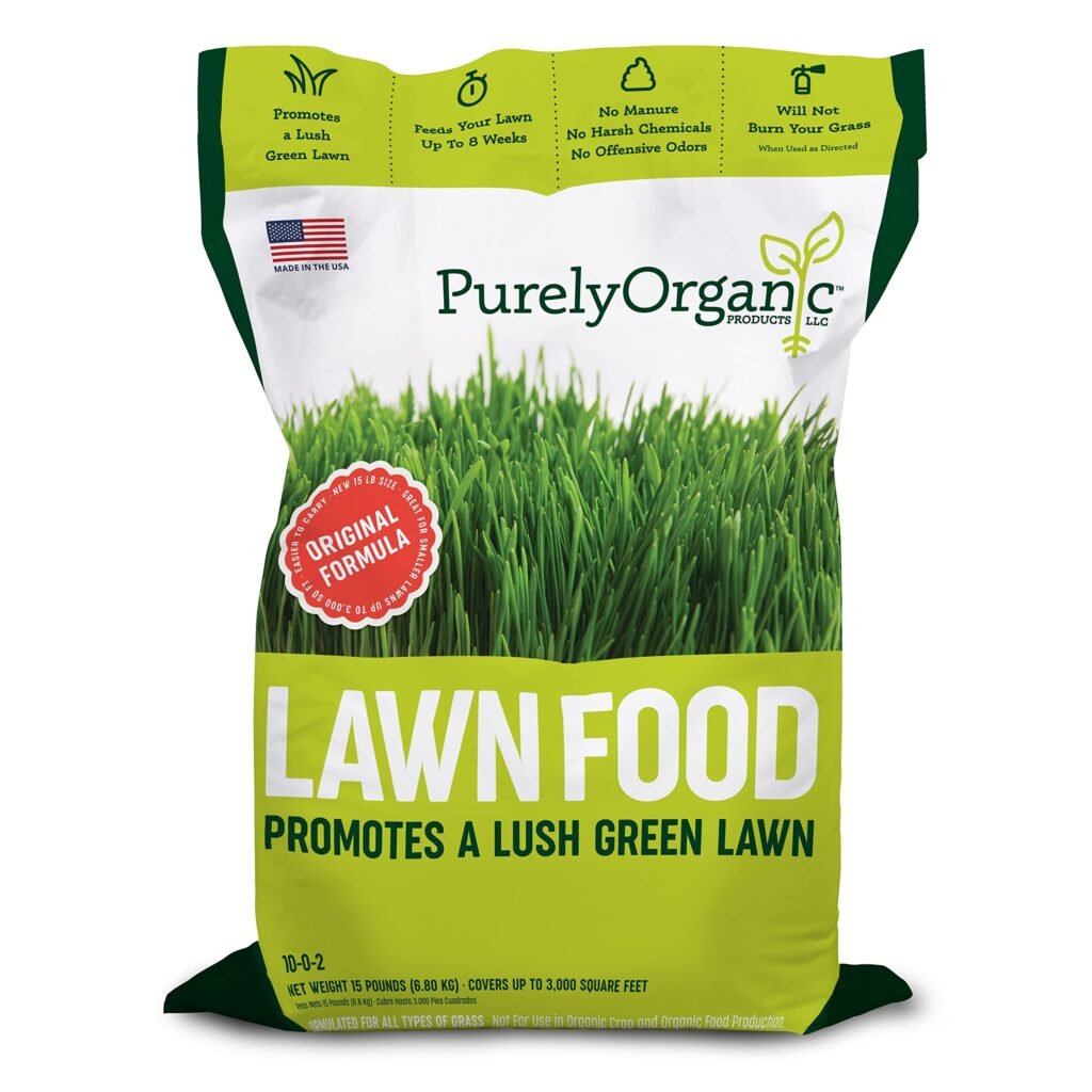 Purely Organic plant-based lawn food used as a weed and feed option for Bermuda grass.
