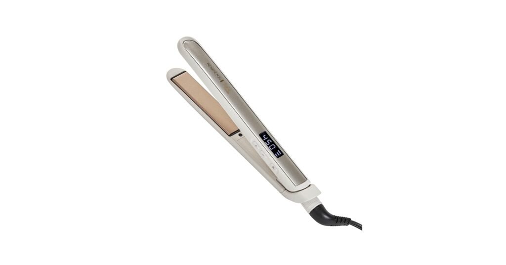 Budget ceramic hair straightener used on damaged hair for quick smoothing and frizz control.