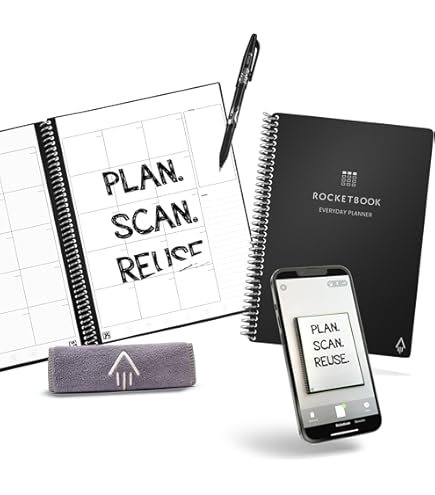 Rocketbook Fusion reusable planner with erasable pages and icons for digital scanning.