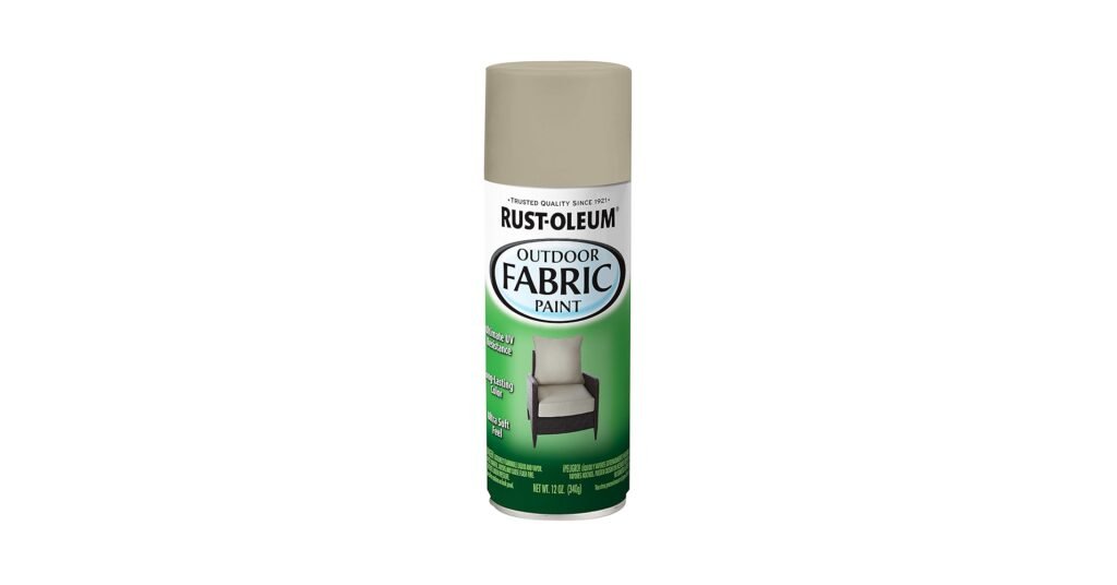 Rust-Oleum outdoor fabric spray paint used on patio cushions for a refreshed outdoor cushion color in 2026.