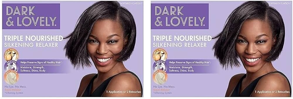 SoftSheen-Carson no-lye relaxer kit for black hair with conditioning step products shown for at-home relaxing