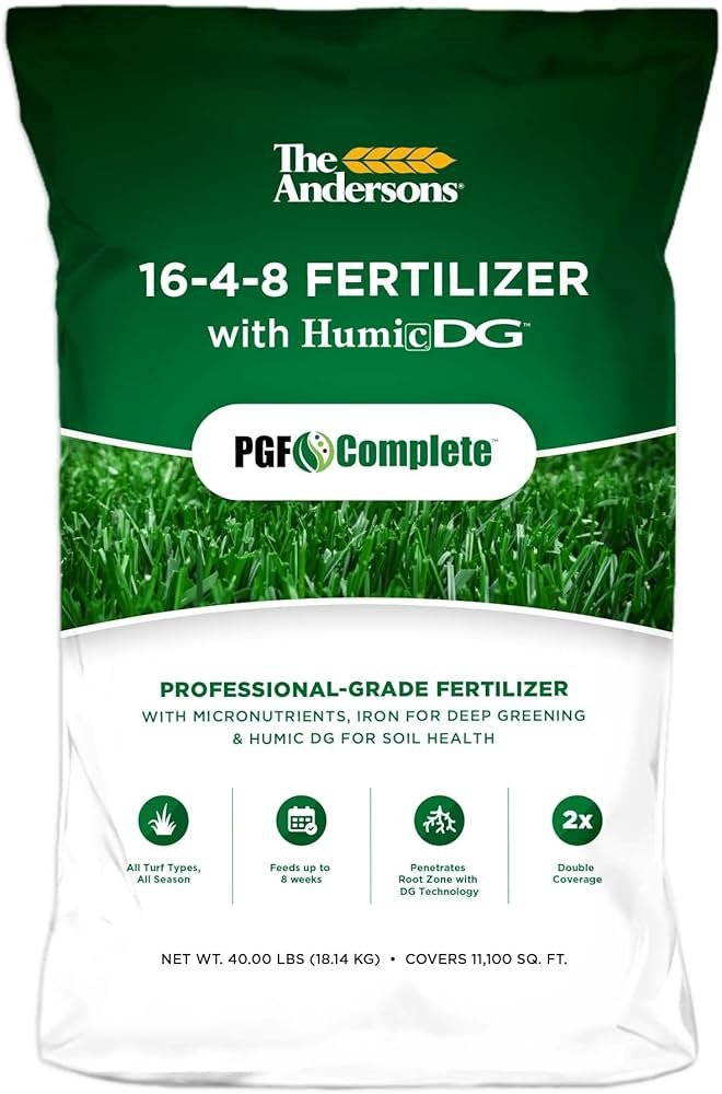 Bag of The Andersons PGF Complete 16-4-8 granular lawn fertilizer for spring feeding in 2026.