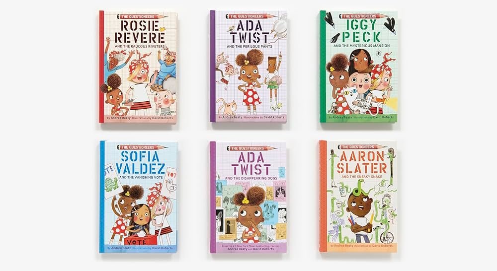 Alt text: Illustrated group of young characters experimenting and solving problems together in a chapter book.