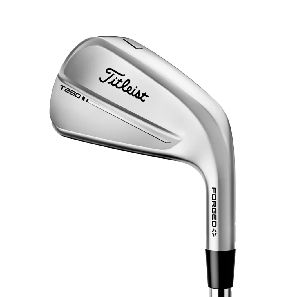 Alt text: Titleist T250 irons showing a compact cavity-back look for a 10 handicap player who wants speed and clean shaping.