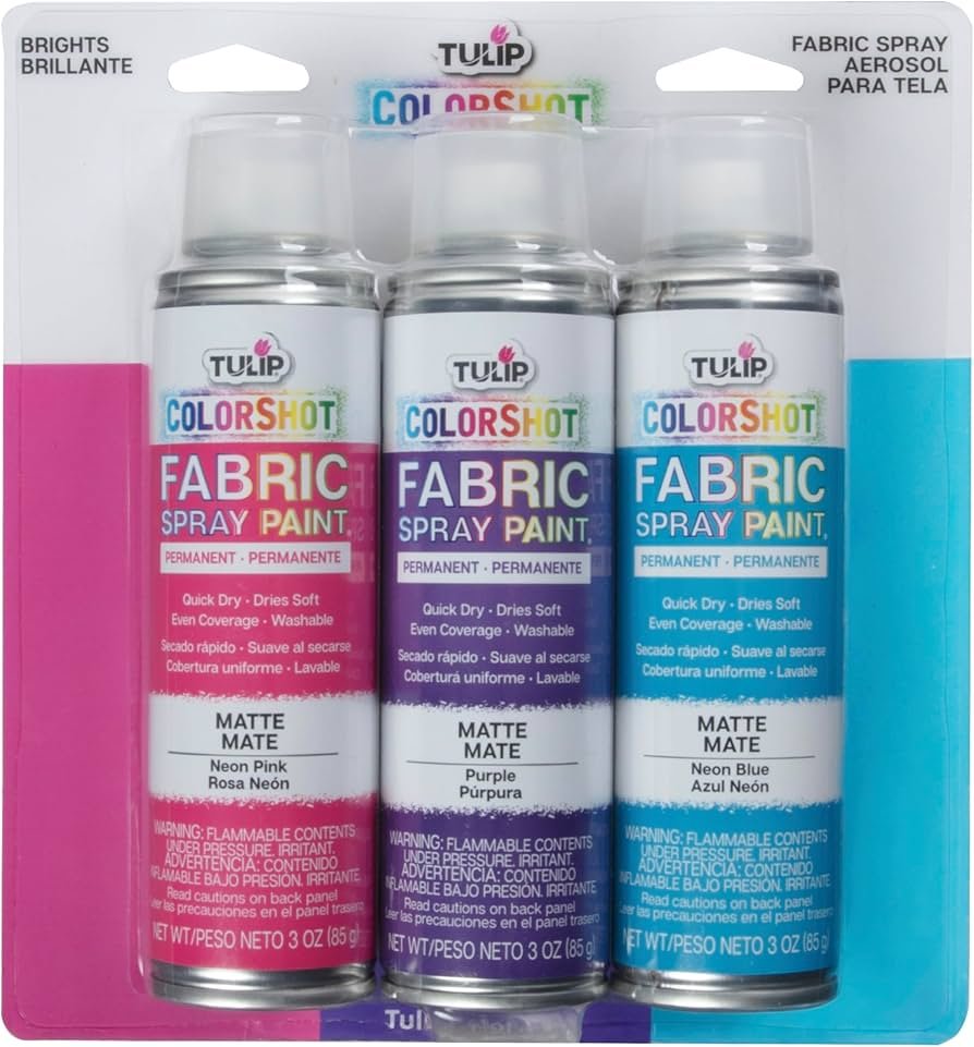 Tulip ColorShot fabric spray paint on a cotton t-shirt for DIY clothing and craft fabric projects.