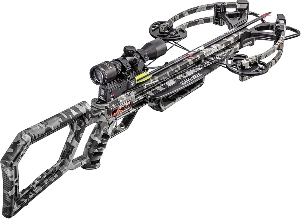 Wicked Ridge M-370 crossbow set up for hunting with a scope and compact frame, shown as a value-focused 2026 pick.