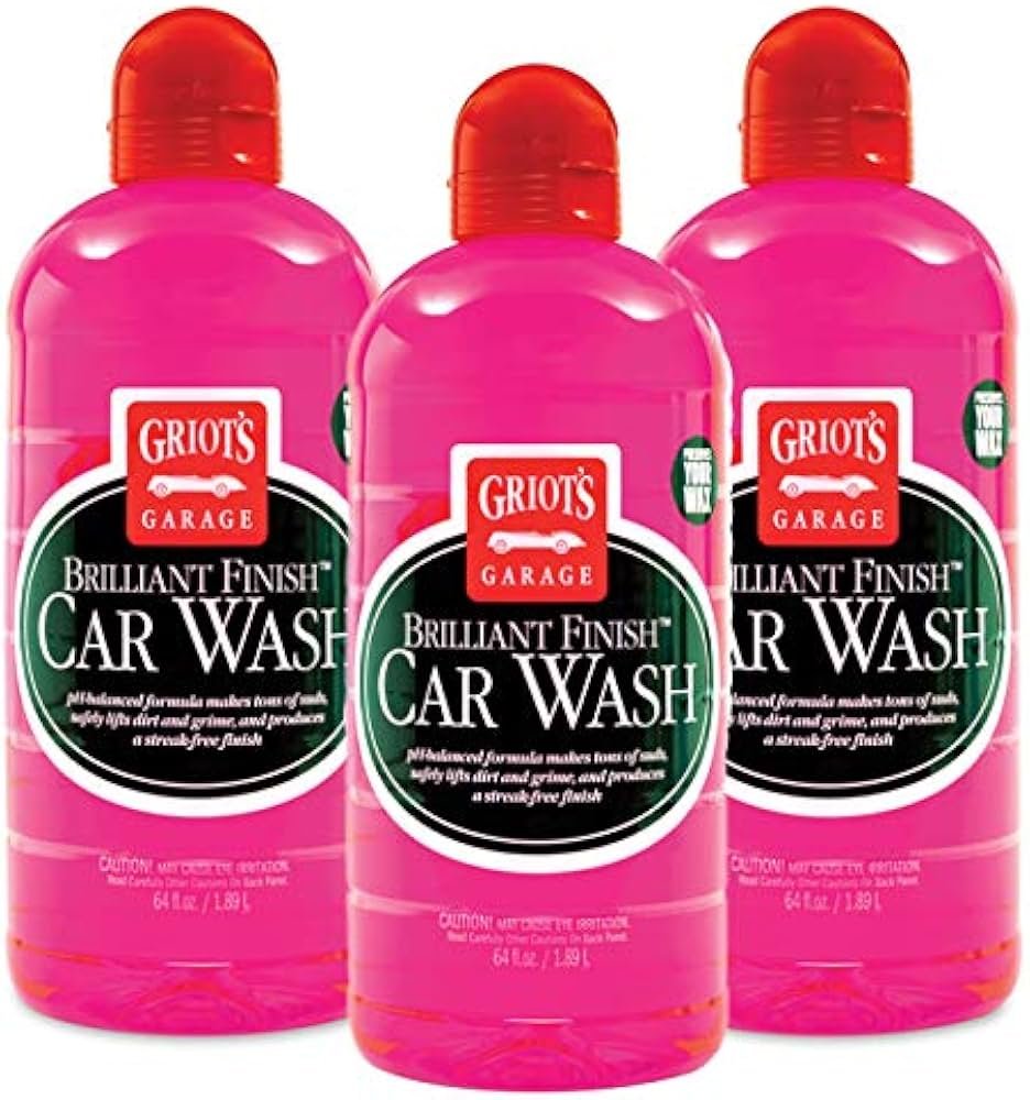 Griot’s Garage car wash soap bottle used on a coated car for a gentle wash that rinses clean.