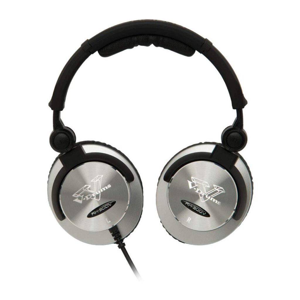 Roland RH-300V headphones connected to a Roland V-Drums kit, built for clean drum module sound and long practice comfort.