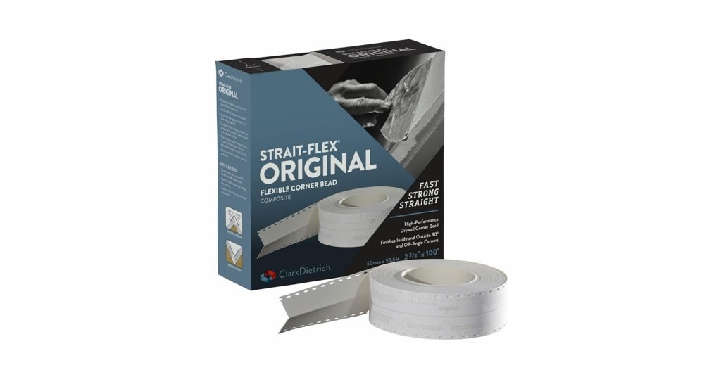 Strait-Flex composite corner tape installed on an inside drywall corner for a straight, clean edge