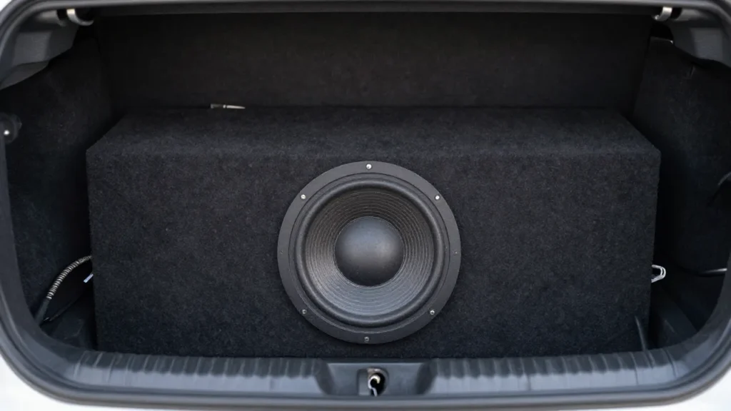 Car subwoofer installed in a vehicle trunk for a best subwoofer for car guide