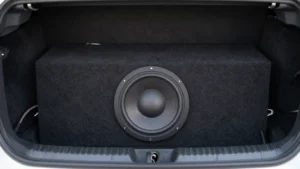 Car subwoofer installed in a vehicle trunk for a best subwoofer for car guide